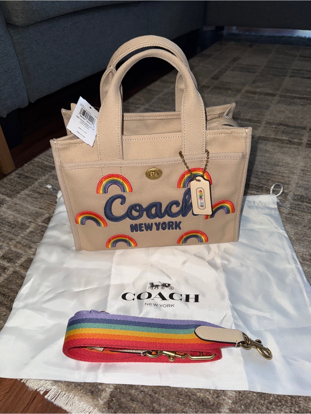 Coach Rainbow Canvas Tote Bag - Beige. NWT